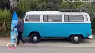 Blue Volkswagen Van Remains Intact During the Devastating Fires in Los Angeles