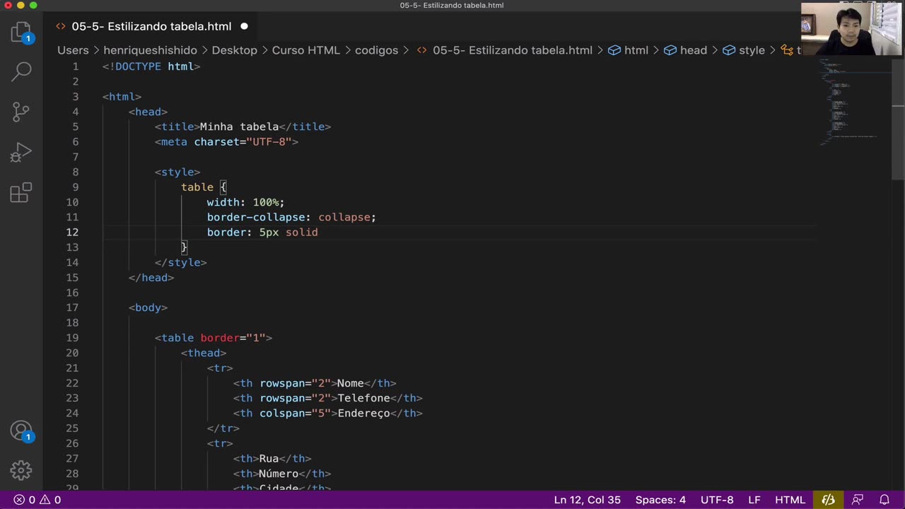 Módulo III - Html - Aula 45 - Estilizando tabela