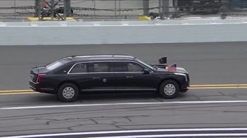 Trump is taking laps around the track in the Beast at the Daytona 500. The man never stops!!