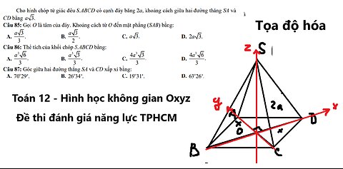 Đề thi đánh giá năng lực TPHCM 2025: Cho hình chóp tứ giác đều S.ABCD có cạnh đáy bằng 2a, khoảng