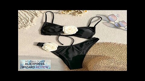 Sexy Flower Bandeau Swimwear Thong Bikini 2024 Women Lace-up Swimsuits Swimming Bathing Review