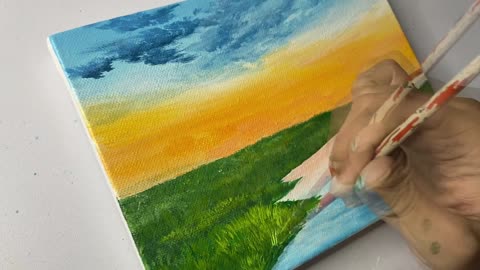 Peaceful Sunset landscape painting_ acrylic painting for beginners _#52 #acrylicpainting #landscape