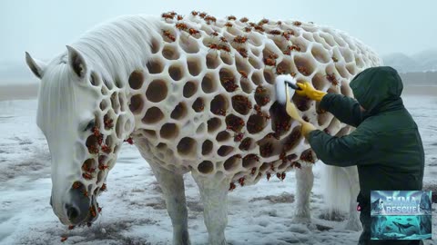 Brave Rescuers Save a White Horse Mysteriously Covered in Thousands of Barnacles