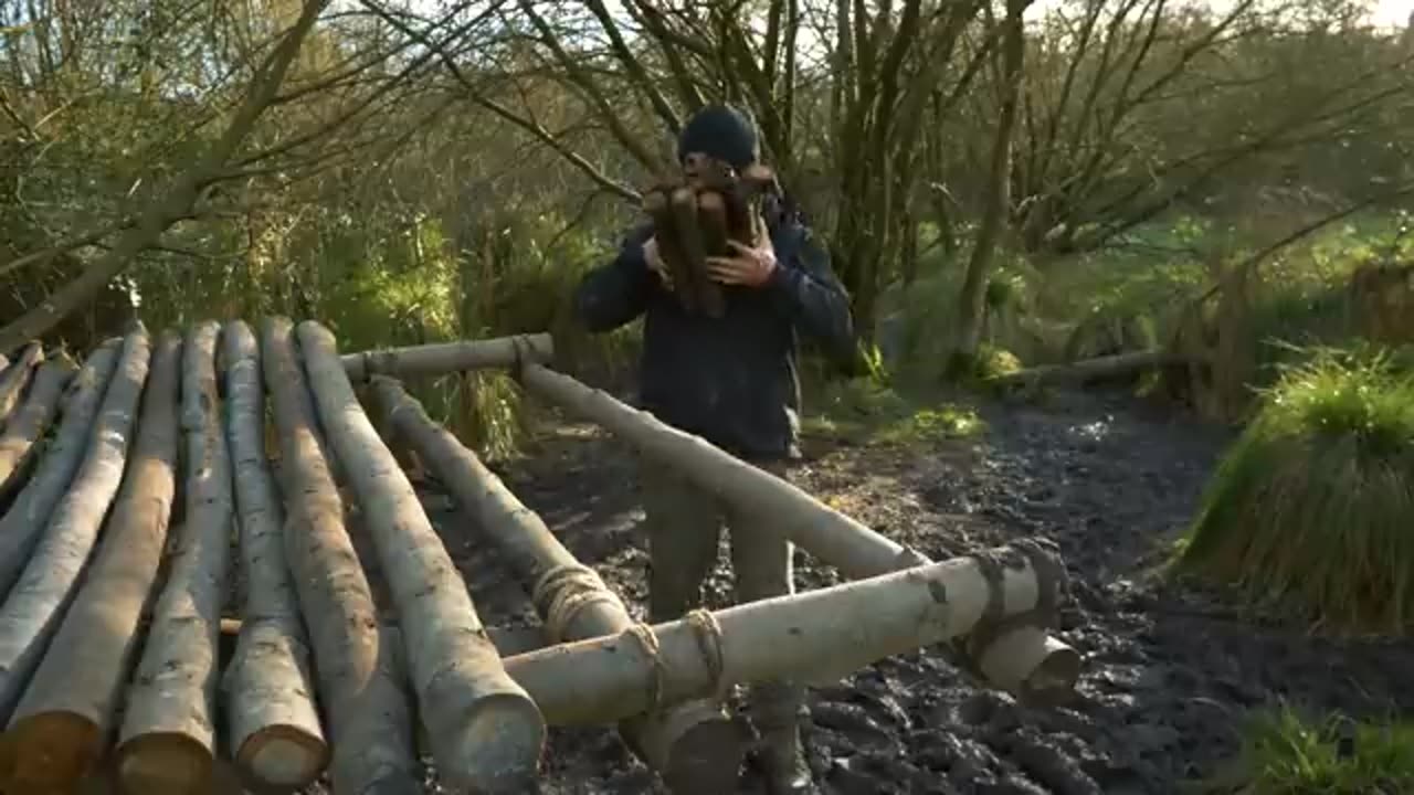 Building a Survival Shelter from Wood and Grilling Meat in the Wild