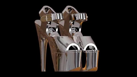 Linda Miniature Platform Shoes in Chrome with Foxy in Silver Glitter | 3D Printed Shoes on Turntable