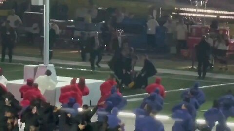 A Free Palestine protester crashed the stage at the Super Bowl!