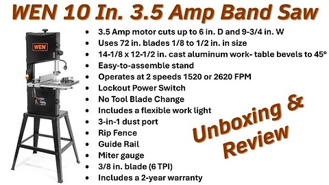 WEN 10 Inch, 3.5 Amp Band Saw (BA3962) Unboxing, Assembly & Review! #bandsaw #tools #woodworking