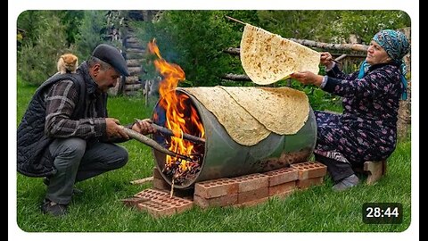 🌶️ Traditional Lavash Bread: Baking Bread on a Barrel Over Wood Fire