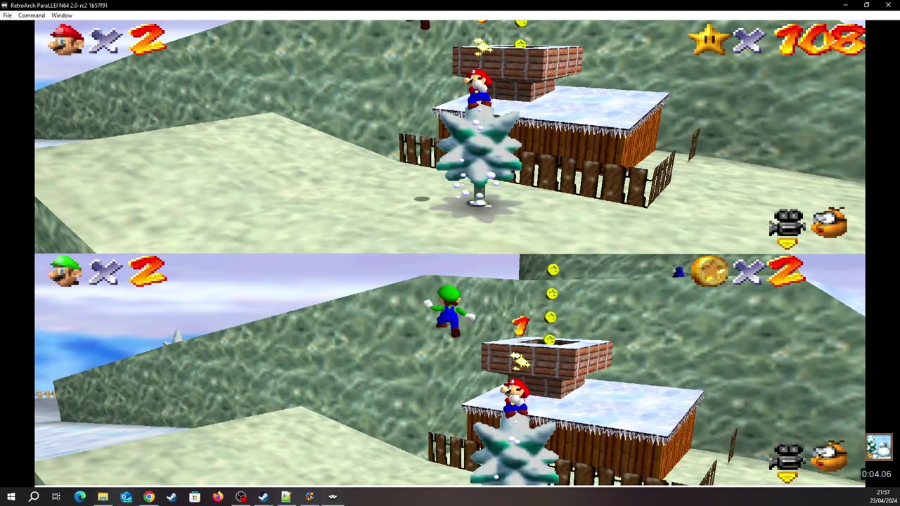 Super Mario 64 Multiplayer Splitscreen [Remaining RA] - Coin-Rush in Cool Cool Mountain [NC]