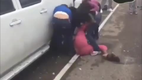 Lady In Pink Pants Gets Beat By A Bunch Of Sheboon Bullies