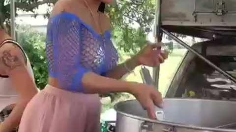 Thai beautiful girl cooking