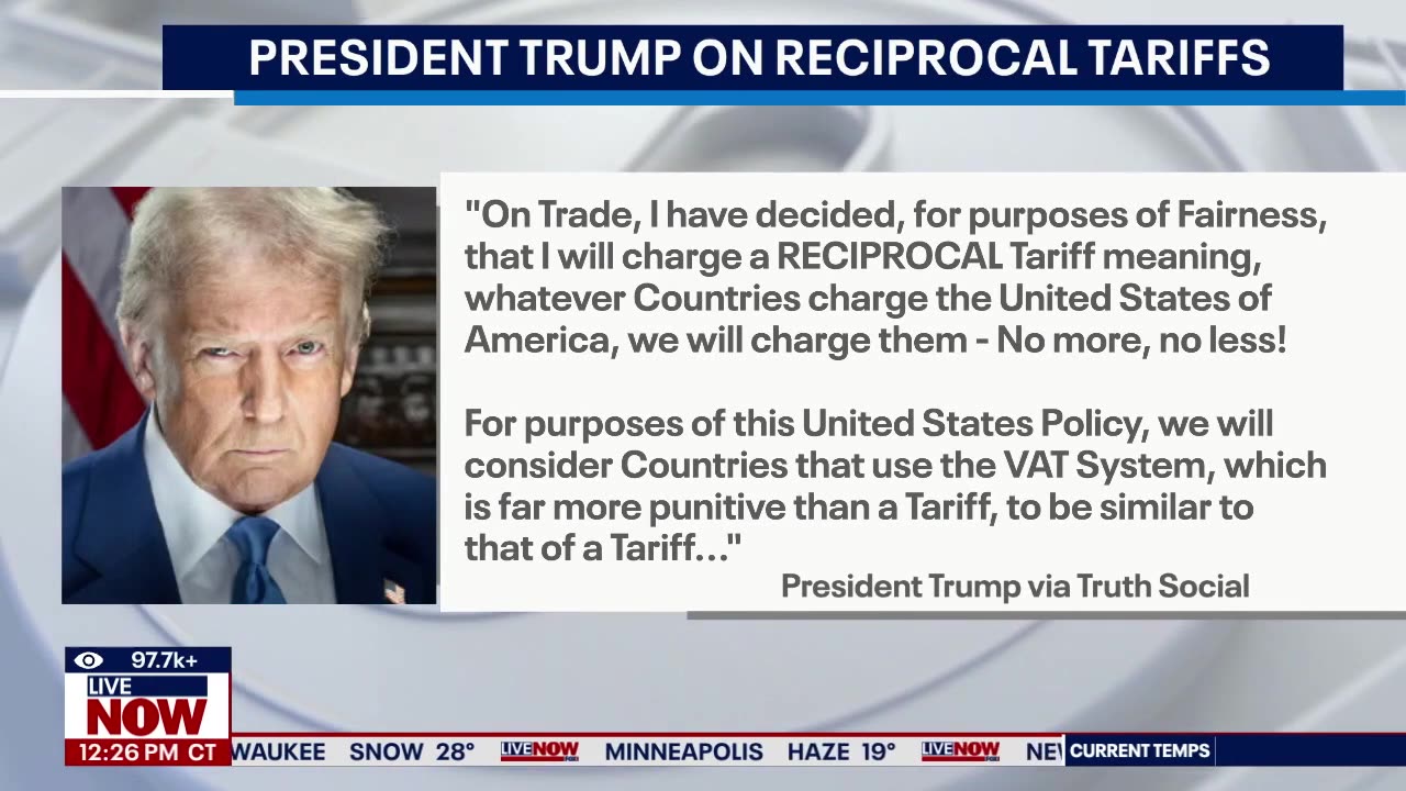 President Trump to charge reciprocal tariffs to countries who charge the U.S