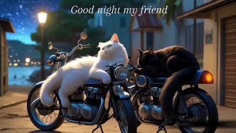 Cat white and black ride motorcycle In the forest to Sea and go home town 😺😺🏍️