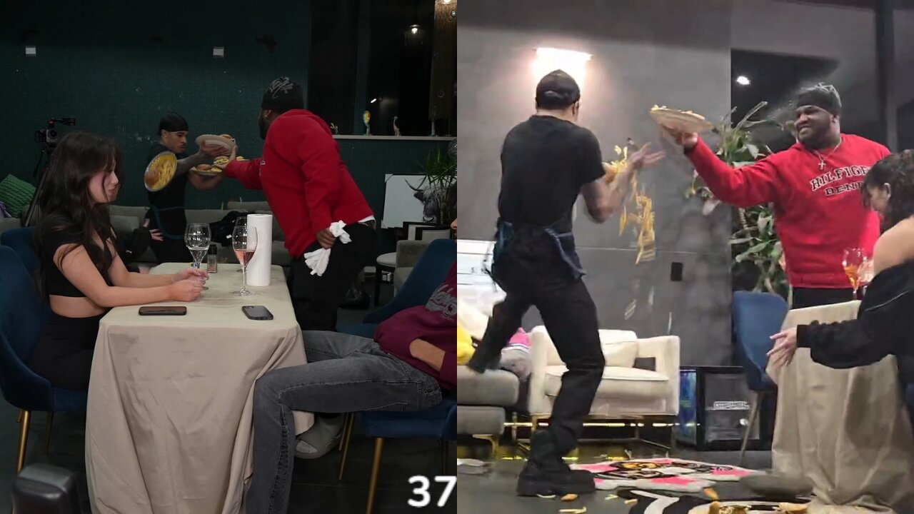 PlaqueBoyMax Drops Food on the Floor while Being a Waiter for His Friends Date Night