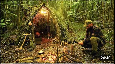 Building a Survival Shelter in a Forest (8K) | Camp Food from Natural Herbs