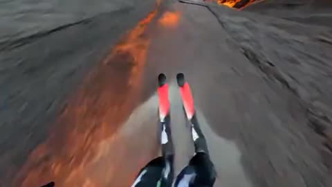 Crazy skiing on volcano