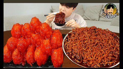 ASMR MUKBANG | Fried Chicken, pork cutlet, black bean noodles, kimchi Korean Food recipe ! eating