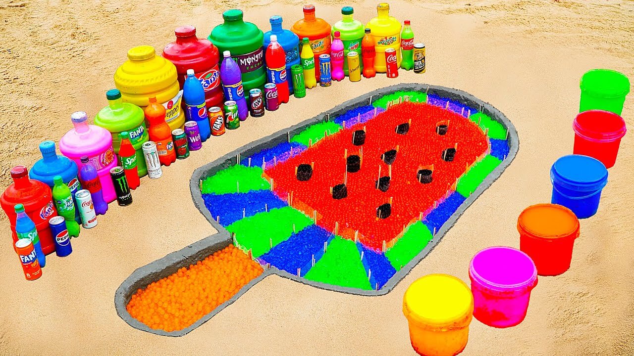 How To Make Rainbow Ice Cream Watermelon with Orbeez, Mentos vs Big Coca Cola,Fanta, Popular Sodas