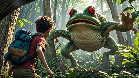 The Little Boy is Chased By A Mutant Gaint Frog