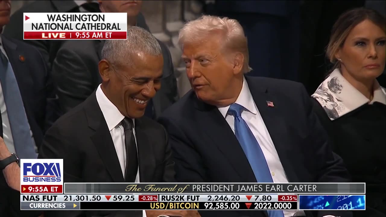 Trump makes Obama laugh ahead of Jimmy Carter's funeral service