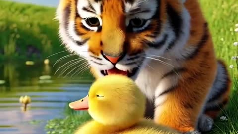 Little duck saves drowning tiger cub 🐥 #DuckRescue #CuteAnimals #AnimalRescue