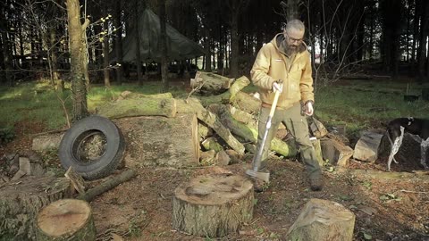 hand splitting big rounds of ash