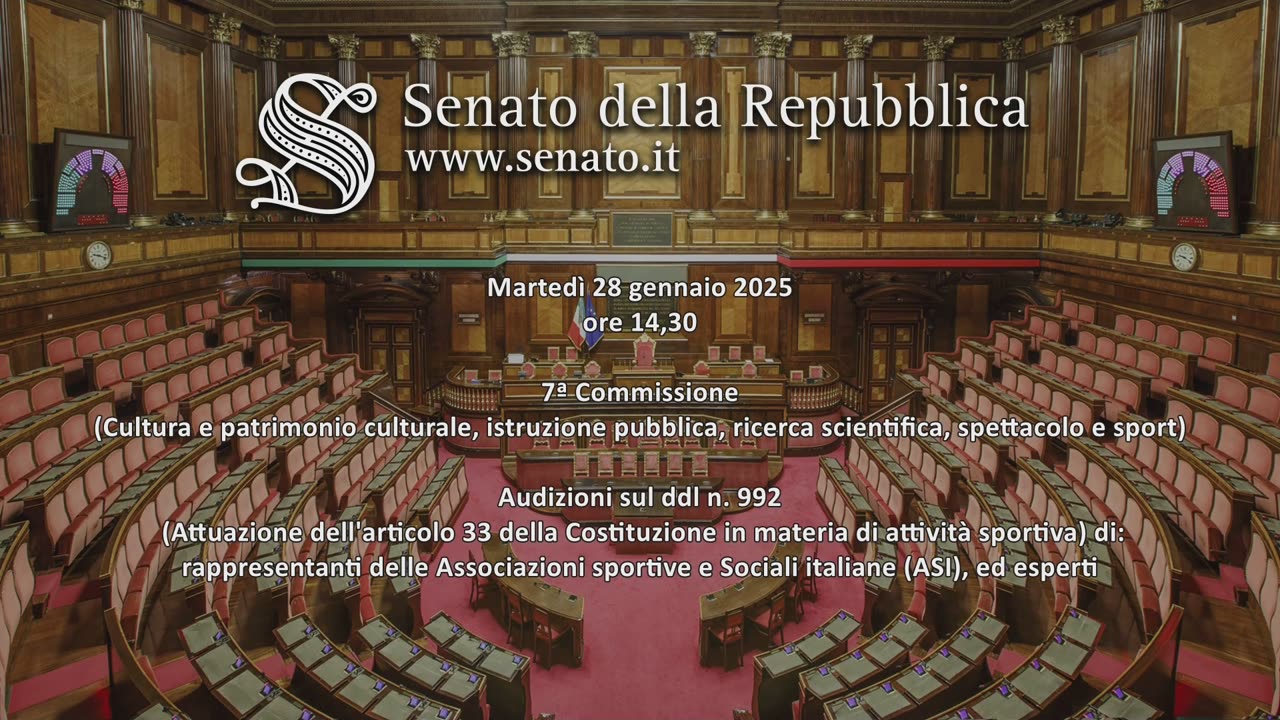 Roma - Attuazione dell'art. 33 della Costituzione in materia di attività sportiva (28.01.25)