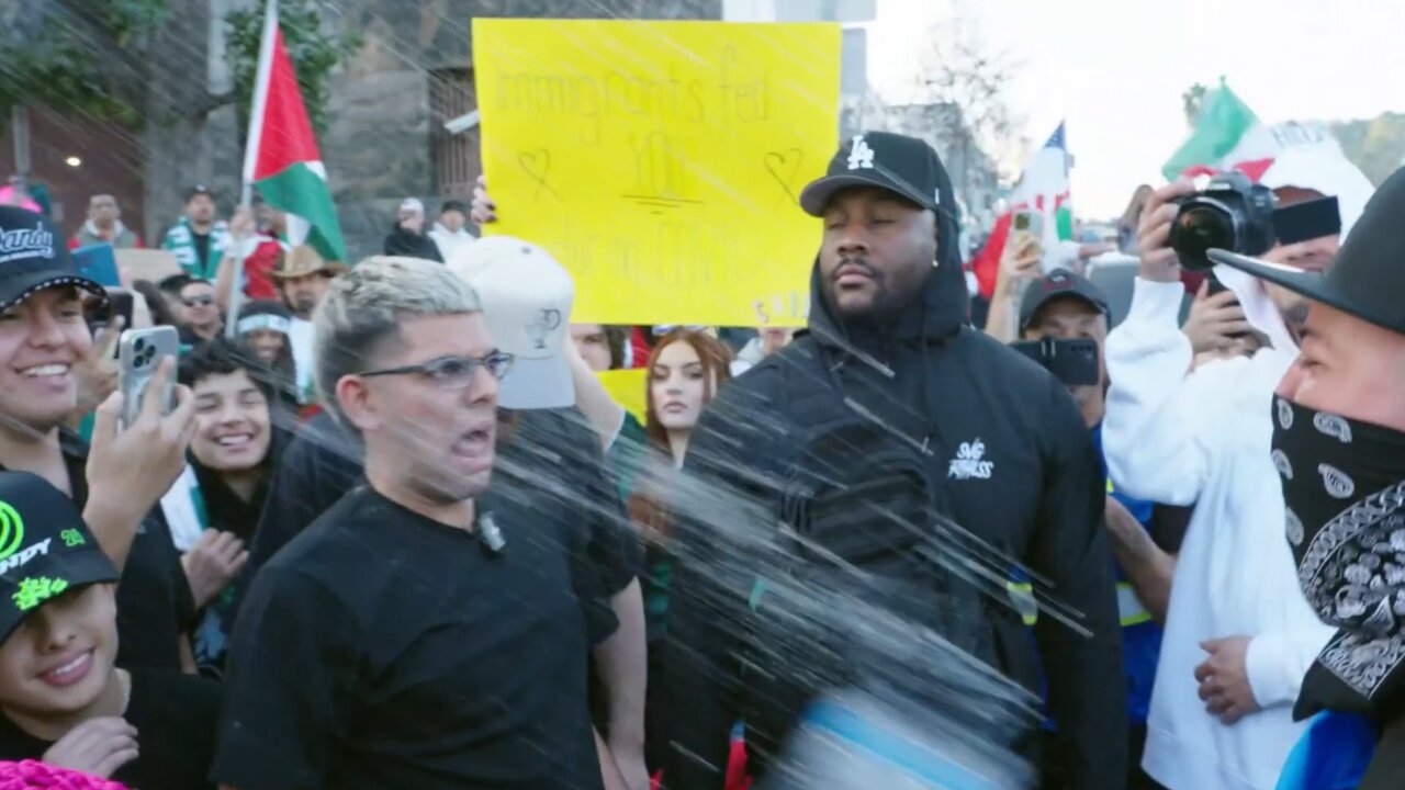 N3on and Sneako Got Water Thrown at Them During Anti ICE Protest in Los Angeles