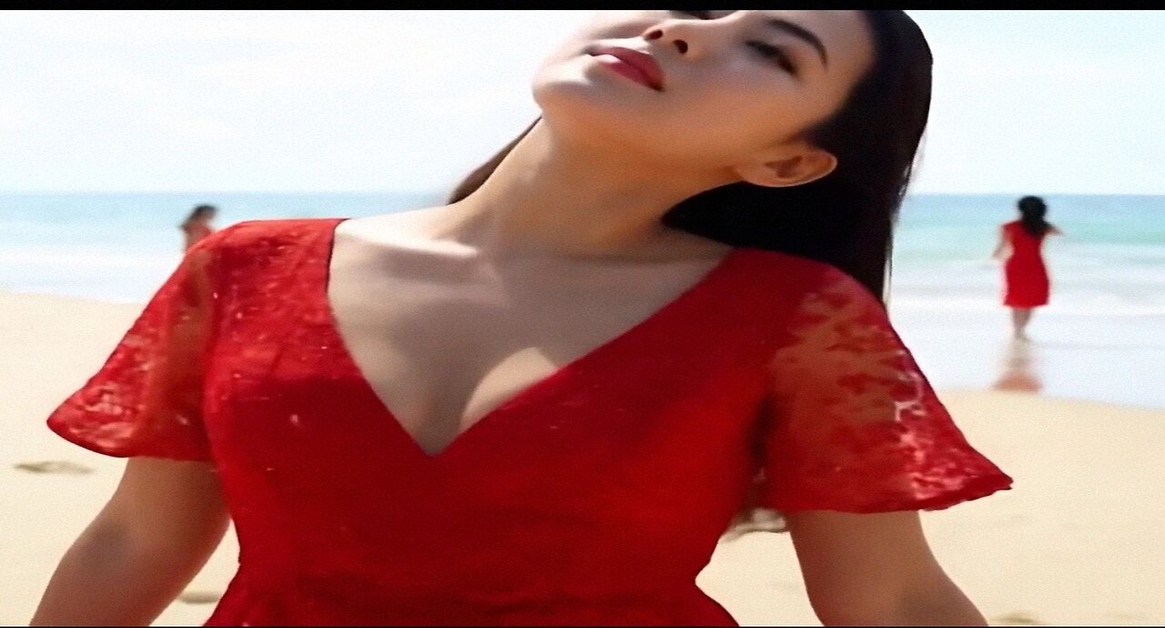 Beautiful slim asian ai model enjoying in beach - AIGlamShots