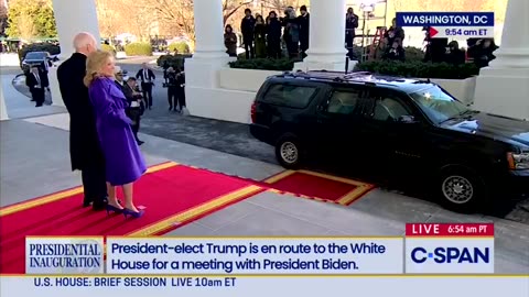 Joe and Jill Biden greet Donald and Melania Trump at the White House.