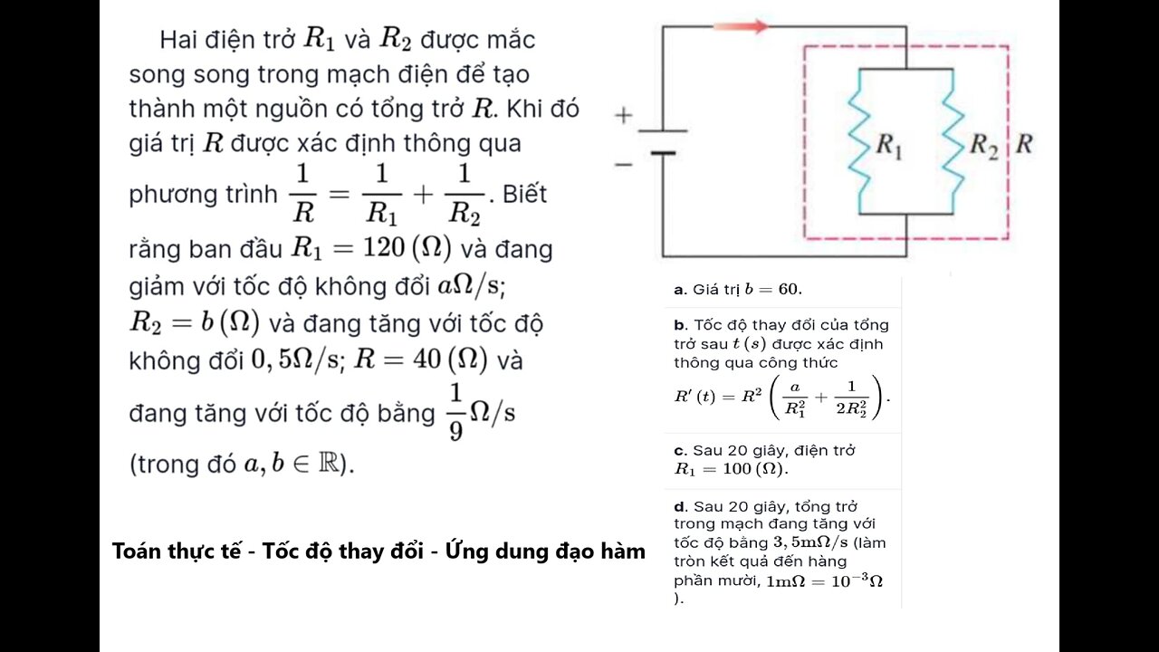 Hai điện trở R1 và R2 được mắc song song trong mạch điện để tạo thành một nguồn có tổng trở R