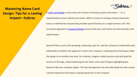 Mastering Name Card Design: Tips for a Lasting Impact — Subraa