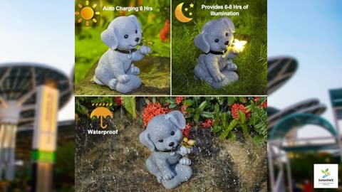 Cyhiyolies Solar Dog Statue Garden Decor with Butterfly Light