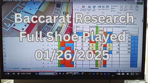 Baccarat Research: Full Shoe Played 01/26/2025: 1 Strategy, 3 Bankroll Management.