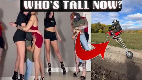 Hilarious Height Comparison: Short Guy Lifted by 3 Tall Women in Funny Moment!