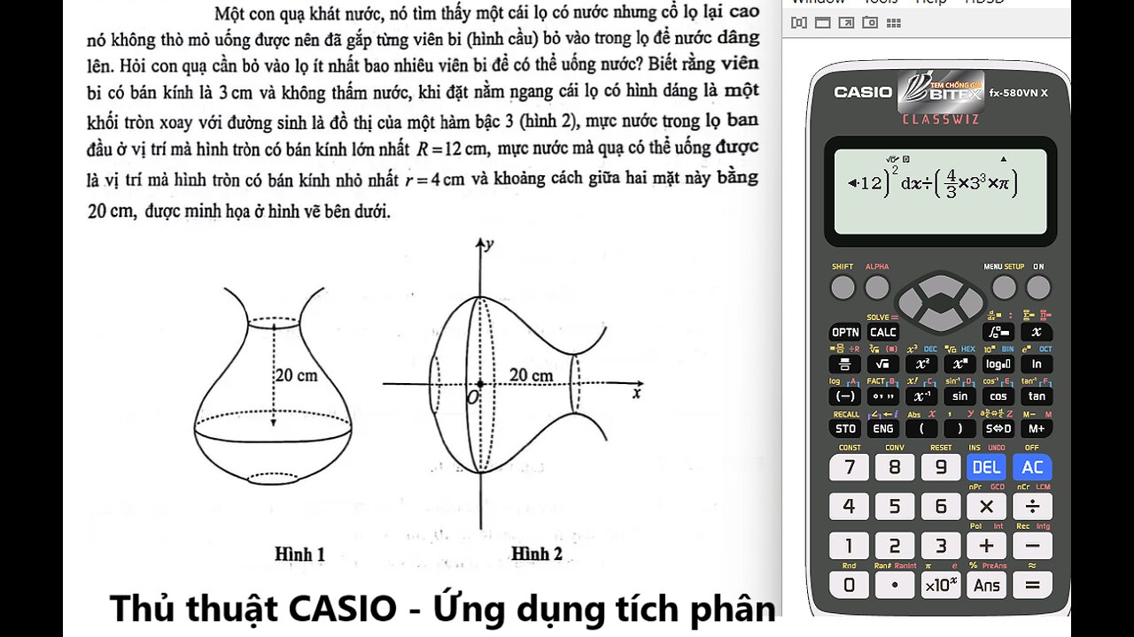 Thủ thuật CASIO: Một con quạ khát nước, nó tìm thấy một cái lọ có nước nhưng cổ lọ lại cao nó không