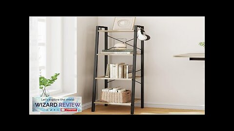 Ladder Shelf Bookshelf Bookcase Freestanding Corner Storage Shelve with 2 Hooks Review