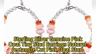 修正----GN-20241220-02 Sterling Silver Genuine Pink Opal Tiny Stud Earrings Natural rectangle Cut Pink