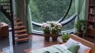 Resort Bedroom, Circular Window View.