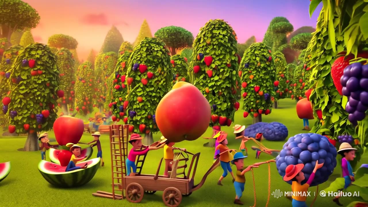 Tiny Harvesters, Giant Bounty – A Whimsical Fruit Gathering