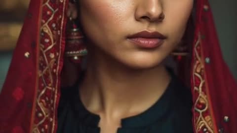an indian girl wearing a black suit and maroon dupatta and having a bindi on her forehead