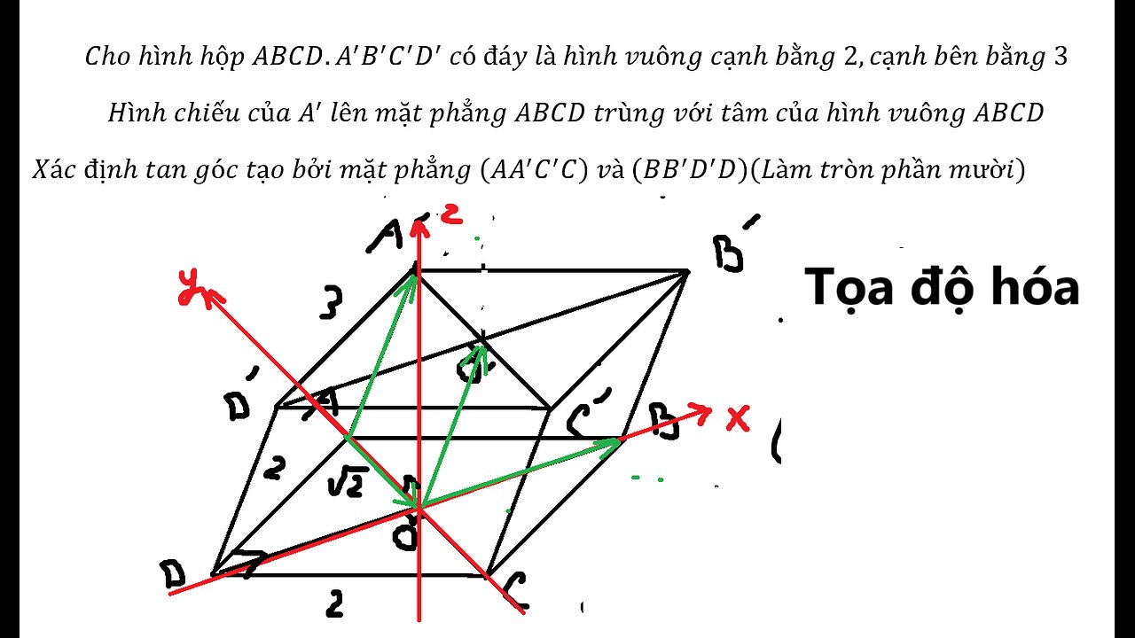 Toán 12: Cho hình hộp ABCD.A^' B^' C^' D^' có đáy là hình vuông cạnh bằng 2,cạnh bên bằng 3