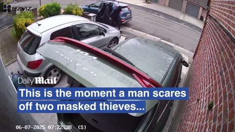 Daring moment man grabs baseball bat to scare off masked gang