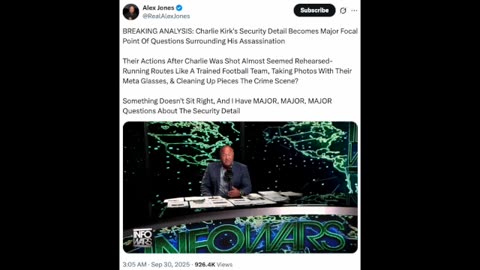 Alex Jones : Kirk's Security Detail Becomes Focal Point Of Questions About His Assassination
