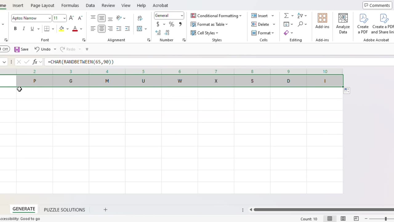 Microsoft Excel - How to generate random letters?