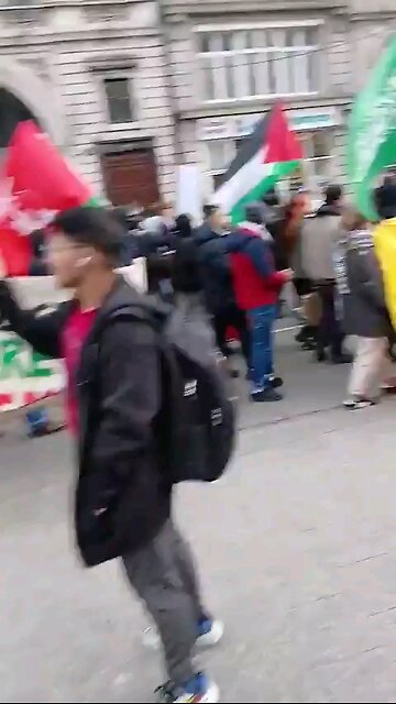 The Irish celebrate the ceasefire in Palestine by raising the Hezbollah, Hamas and Palestinian flags