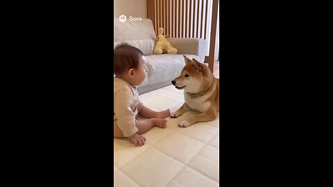 A baby and his first furry best friend 💛🐾 #babyanddog #cutemoments #adorablebaby #doglove #pet
