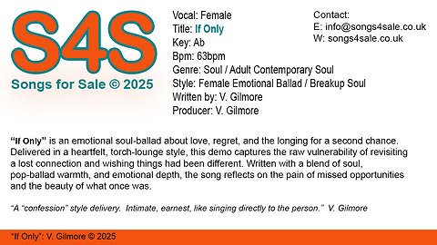 If Only (Key Ab) 63bpm (2025) S4S (Songs 4 Sale) for Female Vocal