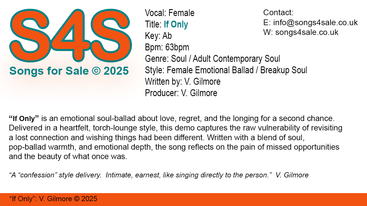 If Only (Key Ab) 63bpm (2025) S4S (Songs 4 Sale) for Female Vocal
