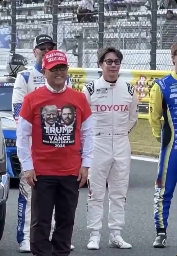 Toyota chairman Akio Toyoda seen decked out in Trump Vance MAGA attire